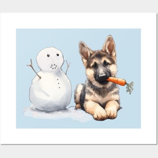 Snow Buddies - German Shepherd Posters and Art